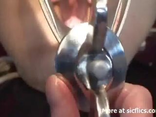 Huge vaginal gaping with horse speculum device